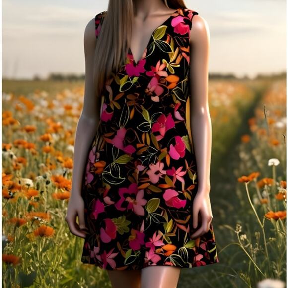 Lands' End NWOT V-Neck Sleeveless Floral 100%Cotton Shift Dress Large 14 W 14W - Picture 2 of 8